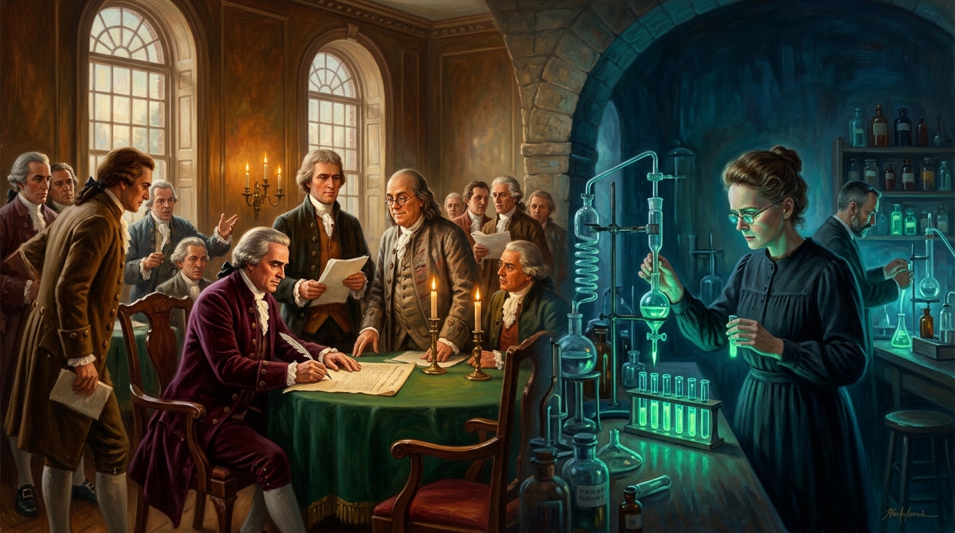 Independência dos Estados Unidos (1776) / Marie Curie (1934)