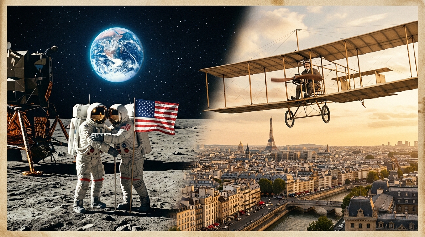 Chegada do Homem à Lua (Apollo 11, 1969) / Santos Dumont (1873) / Dia do Amigo